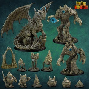 Basalt Elemental Battle Pack – Print Your Monsters Licensed Resin Fantasy Set – Full Force or Singles