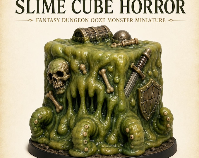 Slime Cube Horror Miniature – Fantasy Dungeon Ooze Monster - Monsters and Fantasy Highland Gaming Minis Exclusive - Sci-Fi Resin Monster