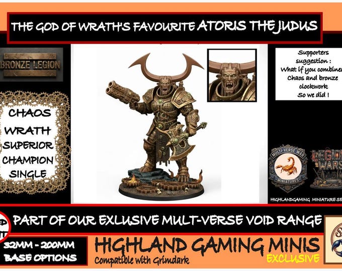 Chaos Champion of Wrath Bronze Legion Artoris the Judas Exclusive Multi-Verse Warp Wars HighlandGamingMinis Tabletop Wargaming Miniature