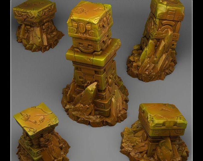 Lost Maya Columns Wargaming Scatter Terrain Objectives - Fantastic Plants & Rocks - Fantasy Terrain Set