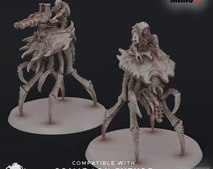 Crab Cult Longlegs Riders | 2 Oshounaminis Licensed Resin Sci-Fi Cavalry | Optional 80mm Bases
