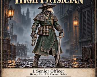 Carrion Ward High Physician | Plague Doctor Senior Officer with Heavy Pistol & Formal Sabre | 32mm Resin Miniature