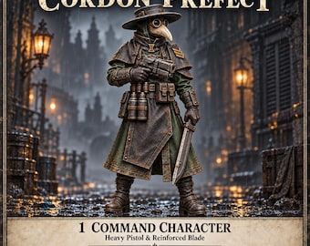 Cordon Prefect | Plague Doctor Commander with Heavy Pistol & Blade | 32mm Resin Miniature | Carrion Ward | HGM Exclusive