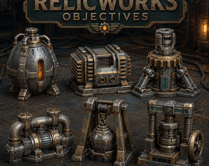 HGM Relicworks Objectives | 6-Piece Industrial Archaeotech Set | Sci-Fi Objective Markers
