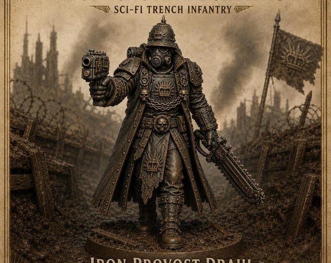 Iron Provost Drahl | Mud-Crown 32mm Sci-Fi Trench Officer Resin Miniature | HGM Exclusive