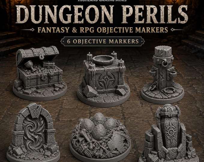 Dungeon Perils | 6-Piece 40mm Resin Fantasy Objective Marker Set | HGM Exclusive