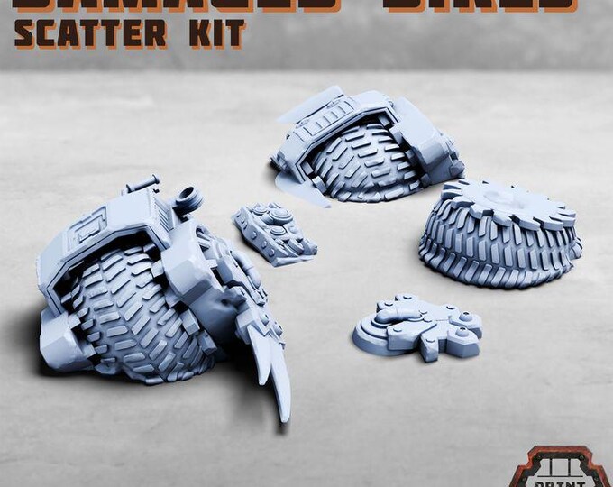 Damaged Bikes Scatter Kit – Print Minis Licensed 28–32mm Sci-Fi Resin Terrain Set