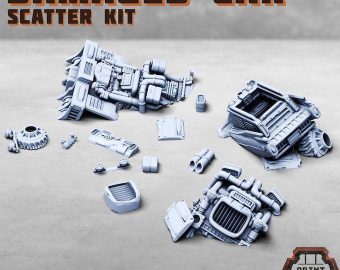 Damaged Car Scatter Kit - Print Minis Tabletop Wargaming Miniature for Grimdark | OPR | Sci-fi