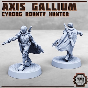 Axis Gallium Cyborg Bounty Hunter – Geprinte miniatuur van hars op heroïsche schaal, sciencefiction-element