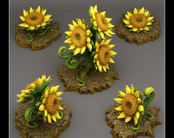 Fairy Sunflowers Wargaming Terrain Objectives | Fantastic Plants and Rocks | PathFinder | Mini | Dungeons and Dragons | Fantasy | RPG