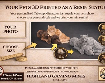 Personalised Pet Resin Statue 2D Photo to a 3D Miniature  - Exclusive Highland Gaming Minis - Statue