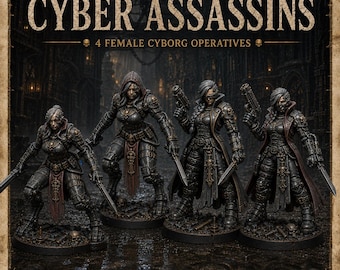 Cyber Assassins Sci-Fi Miniatures | 4 Female Operatives, Resin Tabletop Models