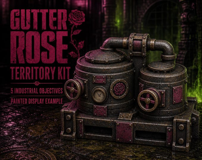 Gutter Rose Territory Kit | 5 Physical Resin Industrial Objectives | Sci-Fi Scatter Terrain