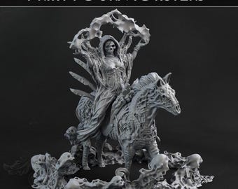 Necromancer and Undead horse miniature - Print Your Monsters - Fantasy Grimdark D&D - Resin Miniature