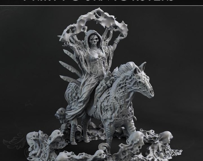 Necromancer and Undead horse miniature - Print Your Monsters - Fantasy Grimdark D&D - Resin Miniature