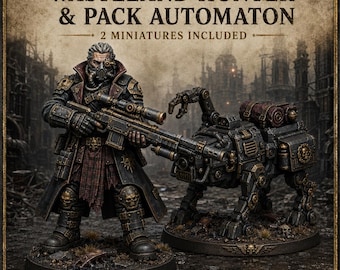 Wasteland Hunter & Pack Automaton | Cyborg Sniper and Robot Companion Resin Miniatures | Fixed 32/40mm Bases | HGM Exclusive