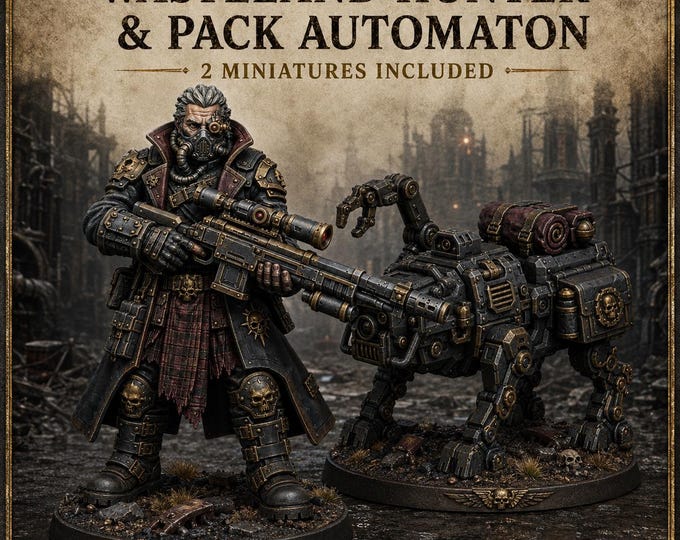 Wasteland Hunter & Pack Automaton | Cyborg Sniper and Robot Companion Resin Miniatures | Fixed 32/40mm Bases | HGM Exclusive