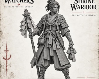 Night Watchers Shrine Warrior | Mystic Spirit Guardian | 32mm Resin Folklore RPG Miniature | HGM Exclusive
