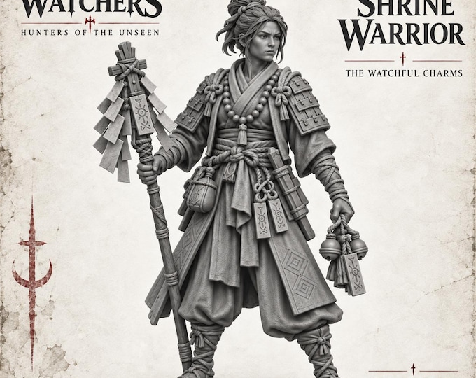 Night Watchers Shrine Warrior | Mystic Spirit Guardian | 32mm Resin Folklore RPG Miniature | HGM Exclusive