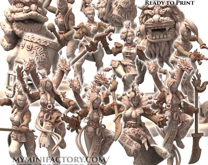 DAIXIYA Acrobatic Harlequin Chinese Wuxia Martial Artist Troupe - Printerra Studios - Tabletop Wargaming Miniature for Grimdark OPR Sci-fi