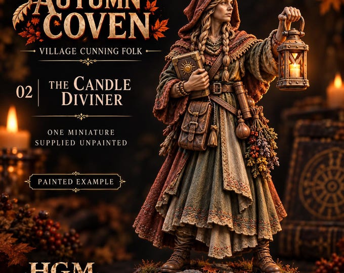 Candle Diviner | Autumn Coven Village Seer Witch | 32mm Resin Fantasy NPC | HGM Exclusive