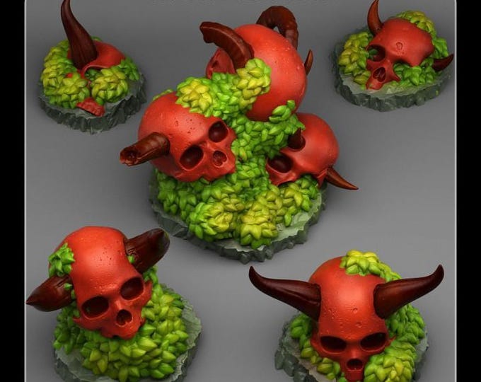 Bloody Skulls Wargaming Scatter Terrain Objectives - Fantastic Plants & Rocks - Fantasy Terrain Set