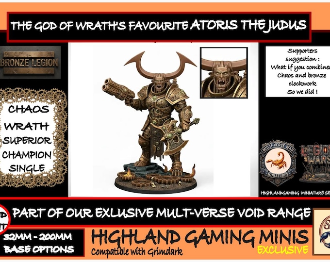 Chaos Champion of Wrath Bronze Legion Artoris the Judas Exclusive Multi-Verse Warp Wars HighlandGamingMinis Tabletop Wargaming Miniature