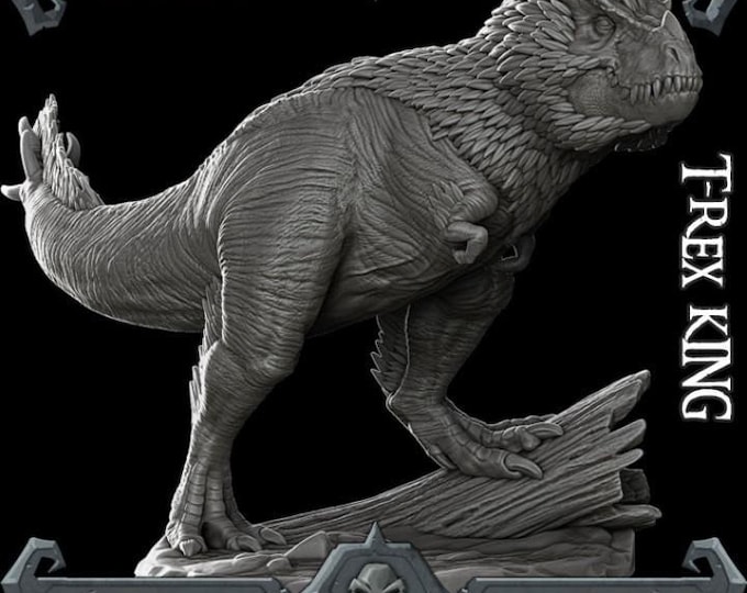 T-Rex King - Fantasy Miniature  - Rocket Pig Games  - Tabletop Wargaming for Grimdark | OPR Sci-Fi & Fantasy Resin Mini