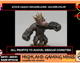 Galactic Neander-Core - Soldier Chloe The Dino Rider Mascot - Exclusive Animal Rescue Charity Model HighlandGamingMinis Tabletop Wargaming