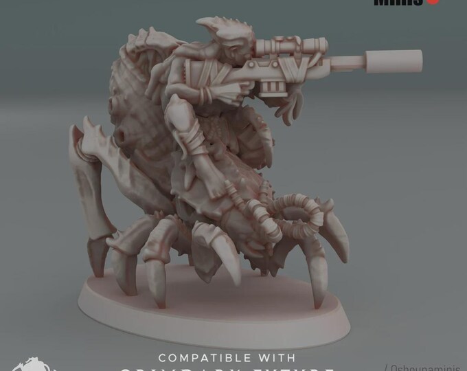 Infected Mounted Sniper - Crab Cult Oshounaminis - Tabletop wargaming miniature for Grimdark | OPR | Sci-fi | Alien Bug Proxy | Printed mini