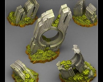 Overgrown Relics Wargaming Scatter Terrain Objectives - Fantastic Plants & Rocks - Fantasy Terrain Set