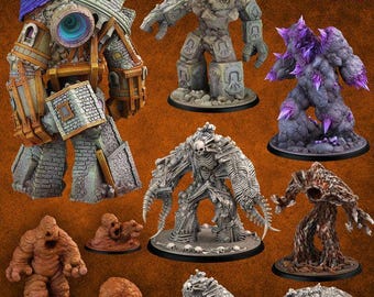 Golem Battle Miniatures - Print Your Monsters - Fantasy Grimdark D&D - Monster Miniature