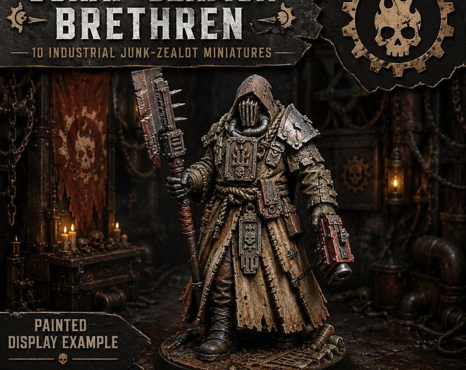 Scrap-Sermon Brethren | 10 Industrial Junk-Zealot Miniatures | Sci-Fi Skirmish Gang | Unpainted Resin Models