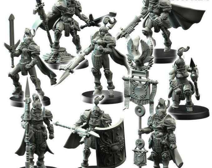 Modular Retconia Female Custodian Imperial Guard   - Romanus - Printerra Studios - Tabletop Wargaming Miniature for Grimdark | OPR | Sci-fi