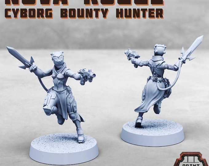Nova Rogue - Cyborg Bounty Hunter - Print Minis - Grimdark - Print Minis - Fantasy Resin Miniature