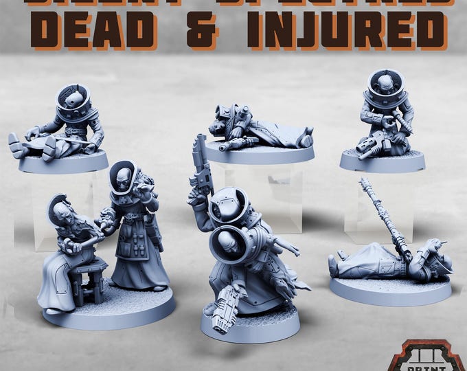 Silent Spectres - Dead and Injured NPCs - Print Minis - Grimdark - Print Minis - Sci-Fi Grimdark Resin Miniature