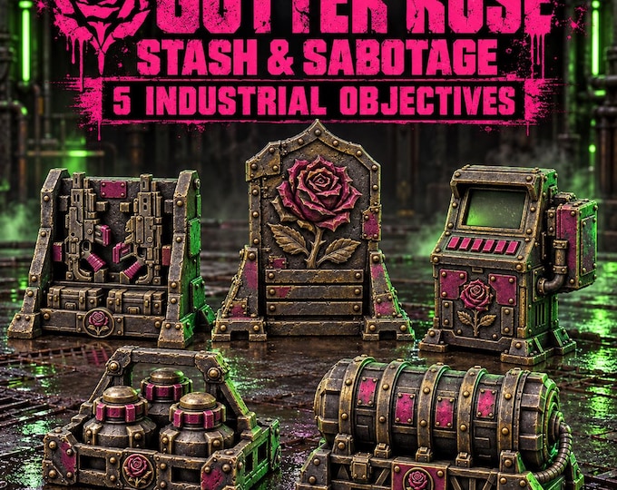 Gutter Rose Stash & Sabotage | Choose 1 Objective or Complete Set of 5 | Industrial Sci-Fi Resin Terrain | HGM Exclusive