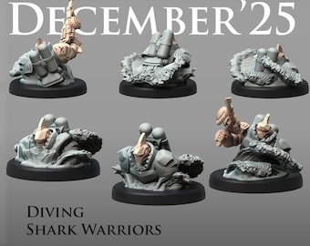 Shark Diving Warriors  - Printerra Studios - Tabletop Wargaming Miniature for Grimdark | OPR | Sci-fi