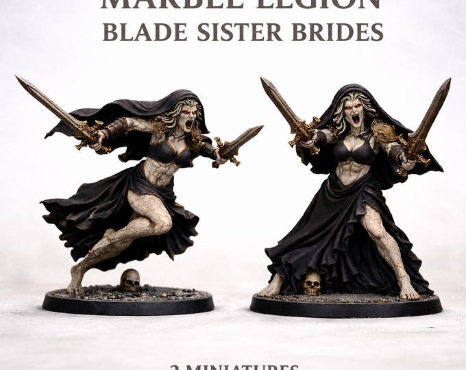 Blade Sister Brides – 2 HGM Exclusive Gothic Sci-Fi Resin Miniatures – 28mm or 32mm