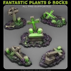 Creepy Cemetary Tombs Wargaming Terrain Objectives | Fantastic Plants and Rocks | PathFinder | Mini | Dungeons and Dragons | Fantasy | RPG