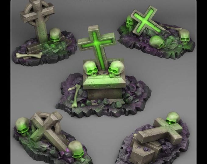 Creepy Cemetary Tombs Wargaming Terrain Objectives | Fantastic Plants and Rocks | PathFinder | Mini | Dungeons and Dragons | Fantasy | RPG