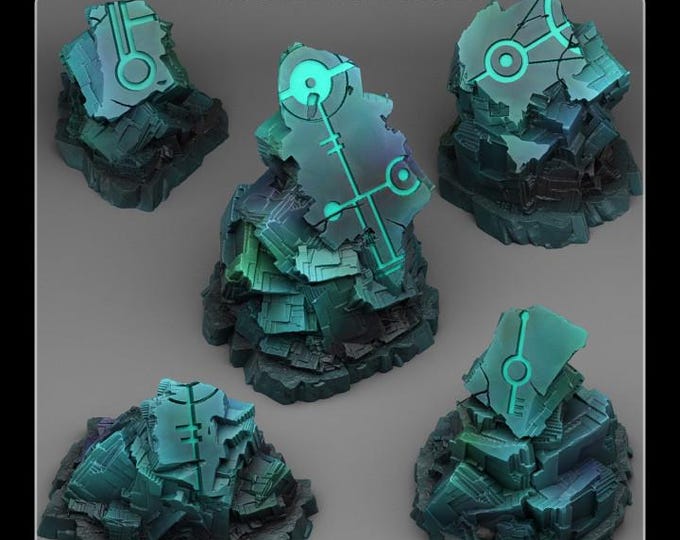 Alien Ruins Wargaming Terrain Objectives | Fantastic Plants and Rocks | PathFinder | Mini | Dungeons and Dragons | Fantasy | RPG
