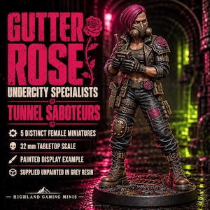 Gutter Rose Tunnel Saboteurs | Choose 1 of 5 or Full Set | Female Sci-Fi Engineer Resin Miniatures | HGM Exclusive