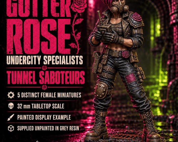 Gutter Rose Tunnel Saboteurs | Choose 1 of 5 or Full Set | Female Sci-Fi Engineer Resin Miniatures | HGM Exclusive