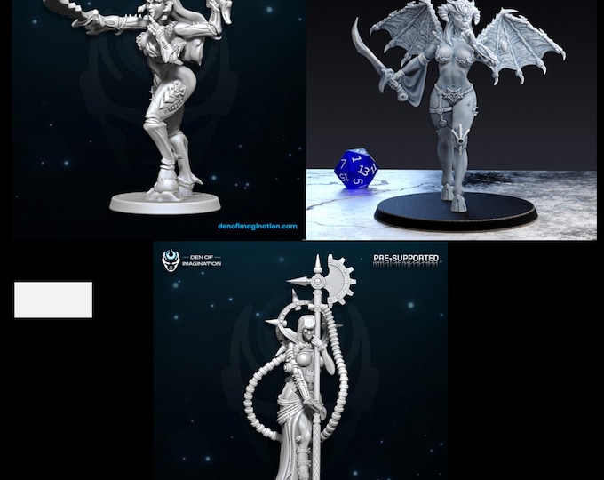 Chaos Demon Mechanicum Hive - Pinup Temptresses Trio - Miniatures - Wild Mesh - All profits go to charity minis for Grimdark | OPR | Sci-fi