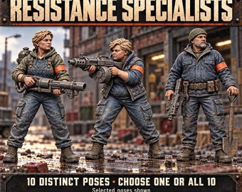Earthline Resistance Specialists | Choose 1 of 10 Poses or All 10 | 32mm Sci-Fi Civilian Resin Miniatures