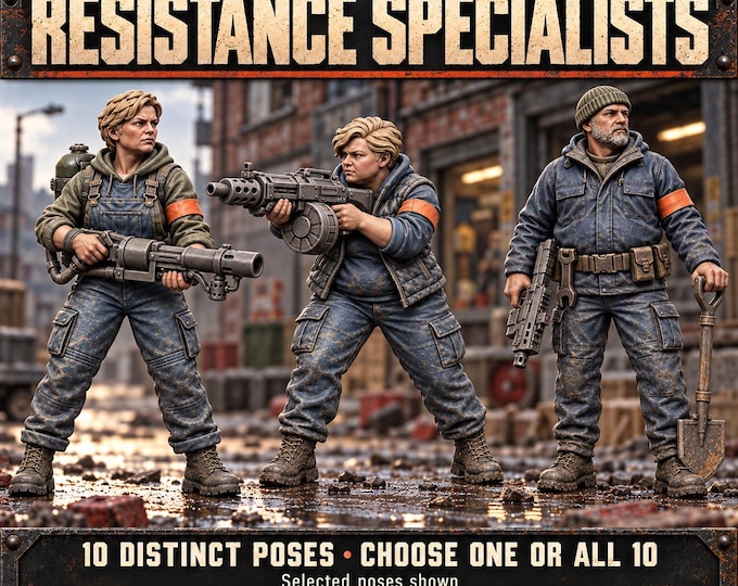 Earthline Resistance Specialists | Choose 1 of 10 Poses or All 10 | 32mm Sci-Fi Civilian Resin Miniatures