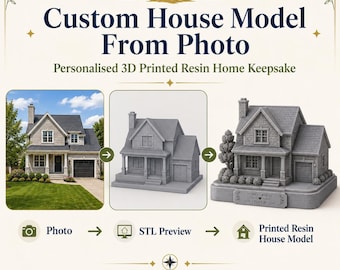 Custom House Model From Photo | Personalised 3D Printed Resin Home Keepsake | Housewarming Gift
