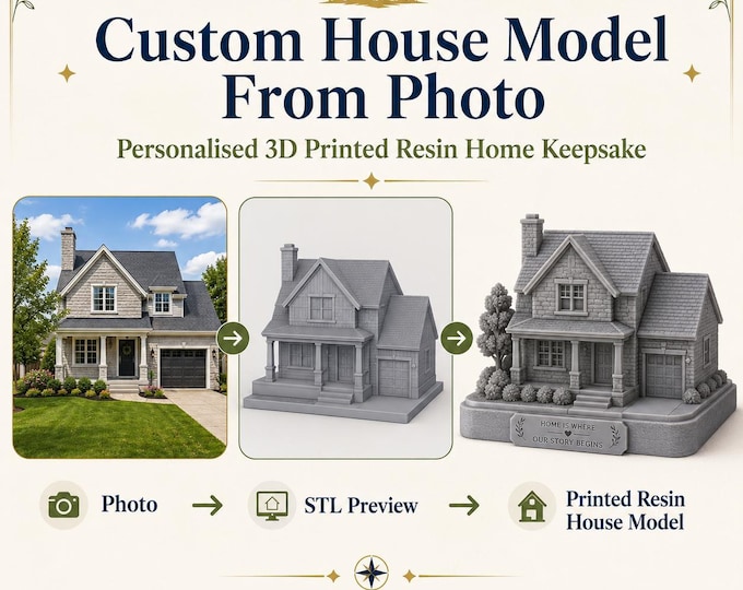 Custom House Model From Photo | Personalised 3D Printed Resin Home Keepsake | Housewarming Gift