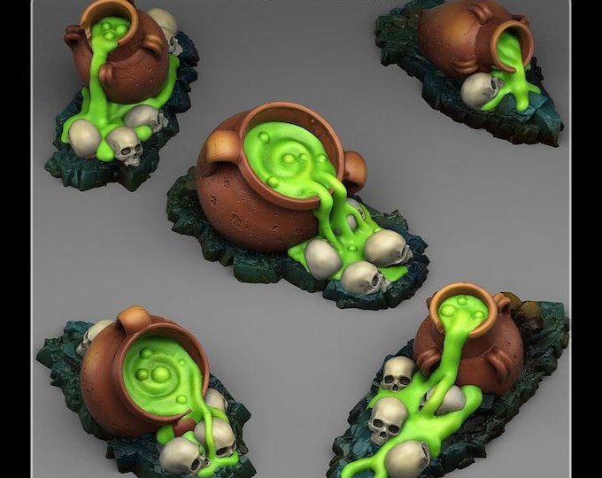 Haunted Witches Cauldrons Wargaming Scatter Terrain Objectives - Fantastic Plants & Rocks - Fantasy Terrain Set